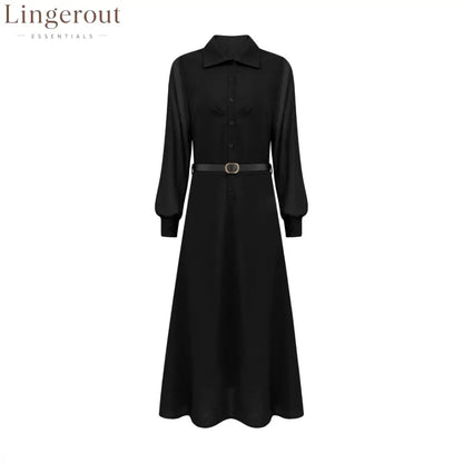 Sheer Sleeve Belted Maxi Shirt Dress - Maxi Dresses