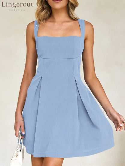 Short Sleeveless Party Dress with Back Bow - Light blue / S