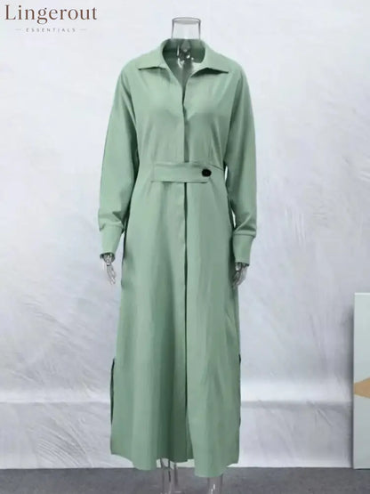 Side Slit Long Sleeve Shirt Dress