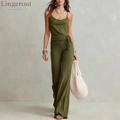 Side Tie Cami Top & High Waist Wide Leg Pants Two Piece Matching Set