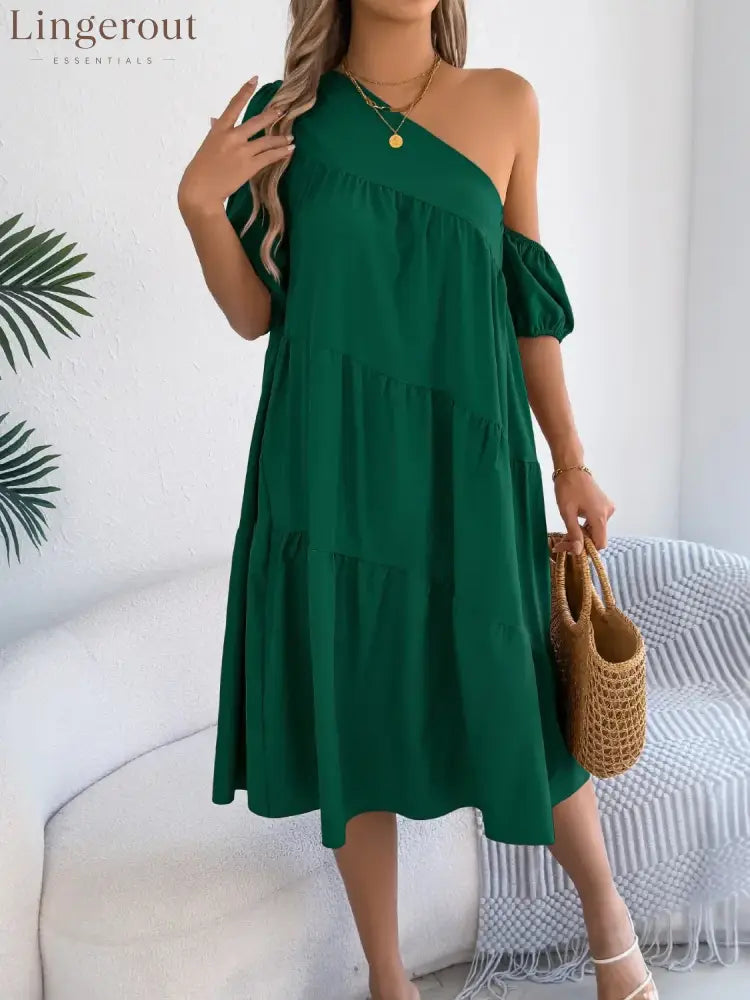 Single Shoulder Tiered Dress