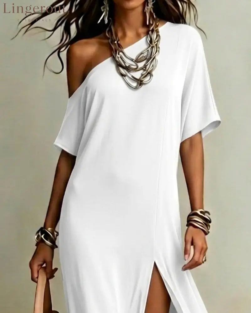 Slash Shoulder Slit Dress