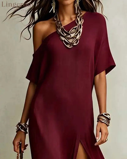 Slash Shoulder Slit Dress