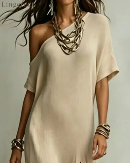 Slash Shoulder Slit Dress