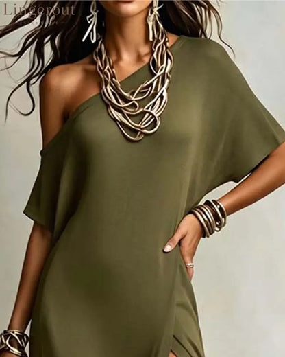 Slash Shoulder Slit Dress