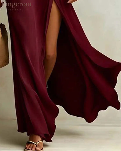 Slash Shoulder Slit Dress