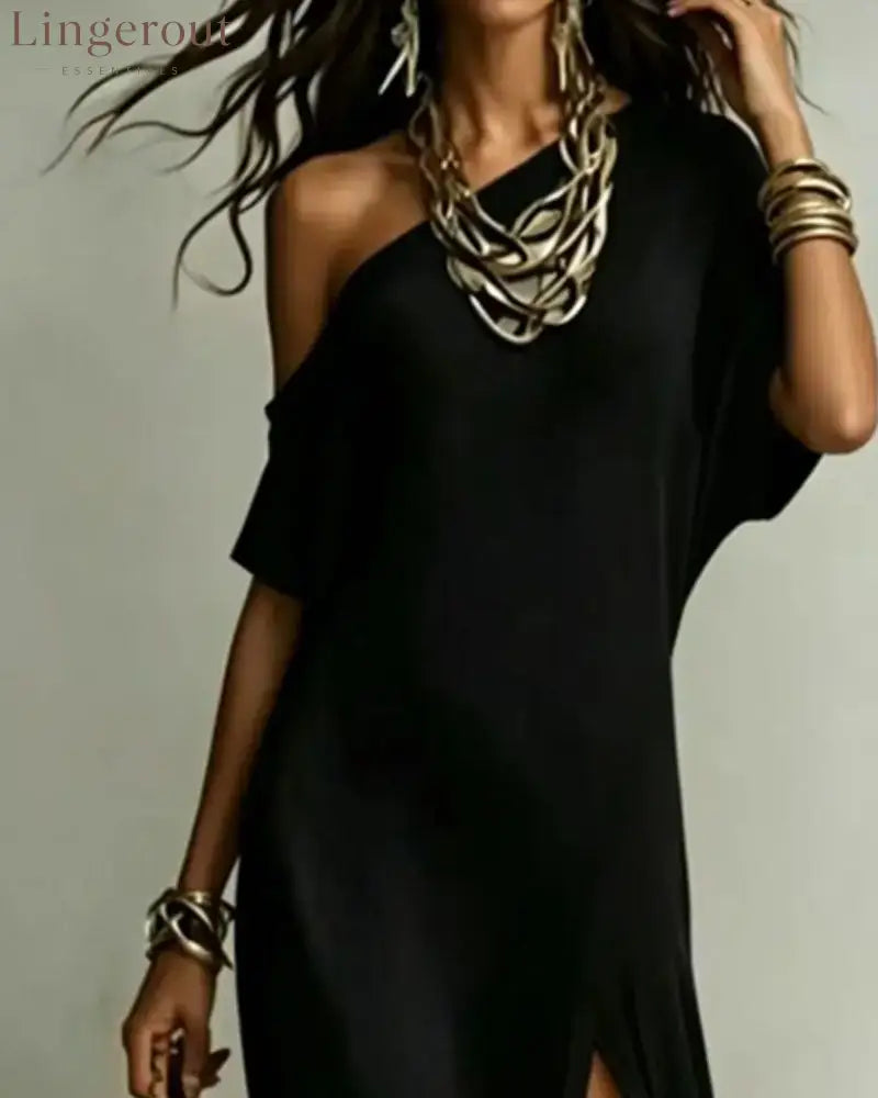 Slash Shoulder Slit Dress