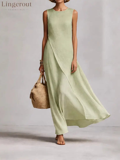 Sleeveless Asymmetrical Linen Maxi Dress - Light green / XS
