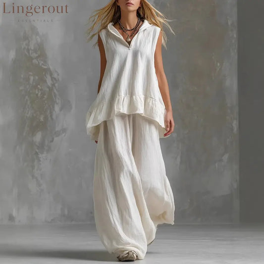 Sleeveless Hooded Textured Two-Piece Set