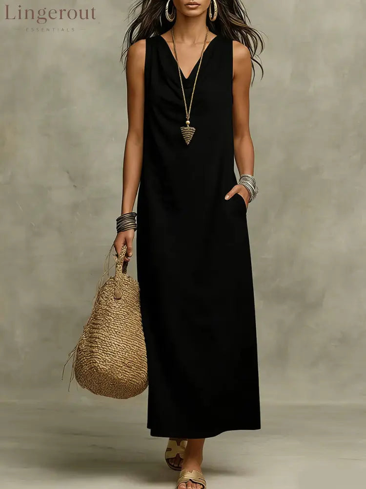 🌟 Sleeveless Linen Maxi Dress: Effortless Boho-Chic for Every Occasion - Black / S