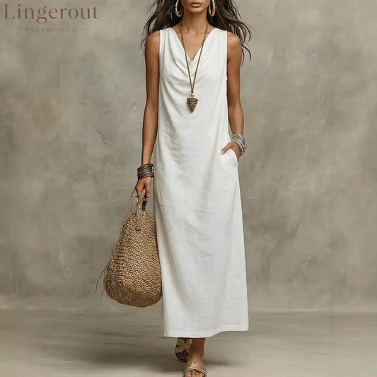 🌟 Sleeveless Linen Maxi Dress: Effortless Boho-Chic for Every Occasion - White / S