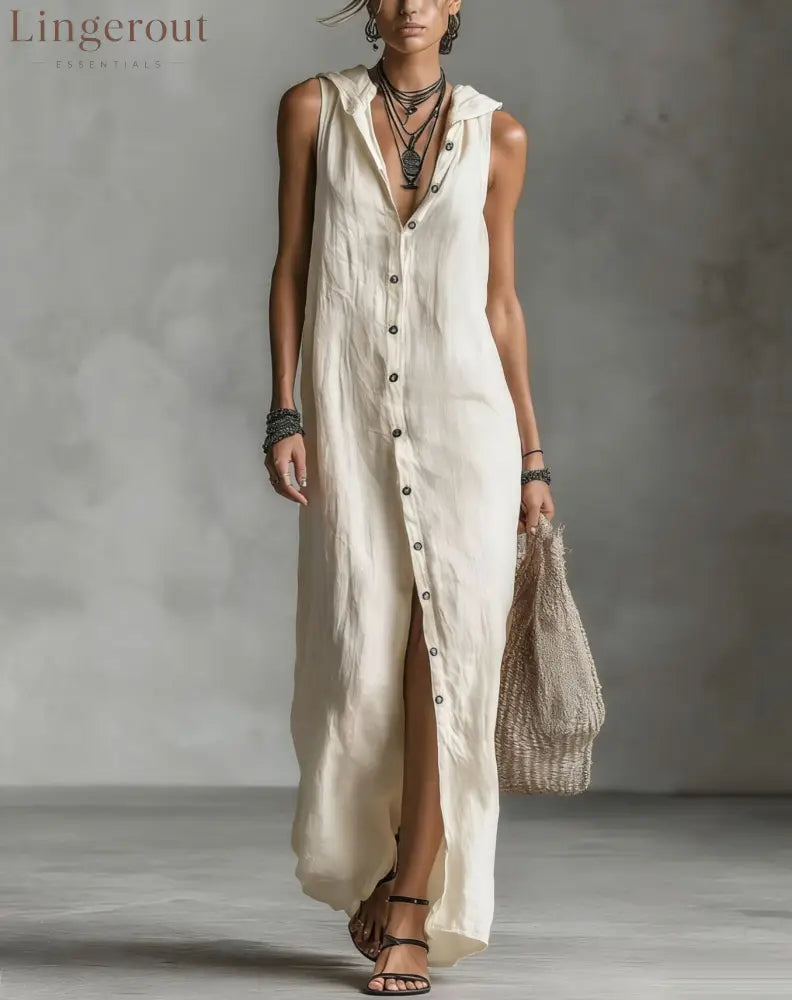Sleeveless Long Dress Women’s One-piece Dress - Off white / S