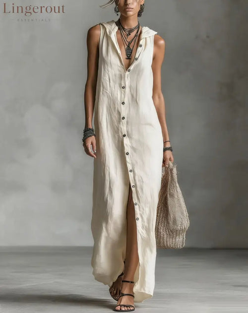Sleeveless Long Dress Women’s One-piece Dress - Off white / S