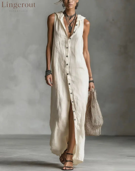Sleeveless Long Dress Women’s One-piece Dress - Off white / S