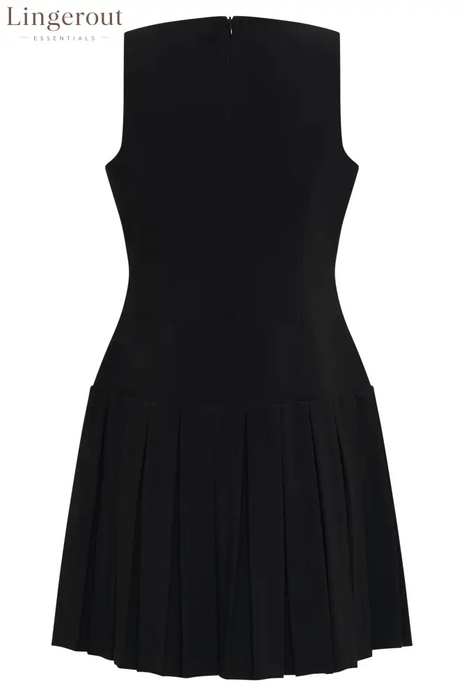 Sleeveless Pleated Mini Dress - Black