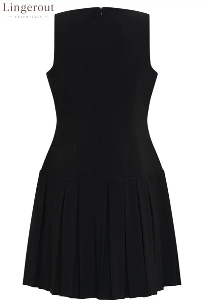 Sleeveless Pleated Mini Dress - Black