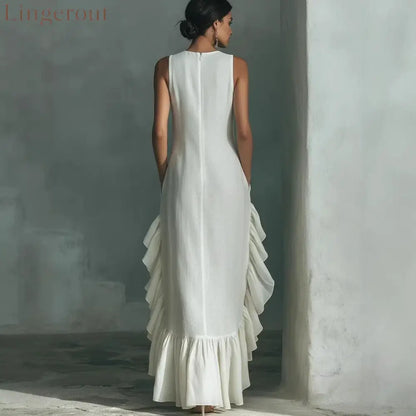 Sleeveless Ruffled Linen Maxi Dress