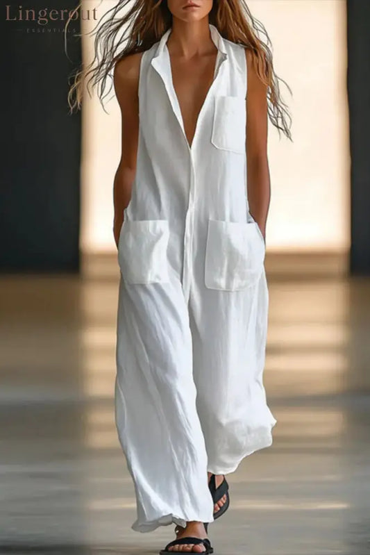 Sleeveless Solid Color Round Neck Jumpsuit