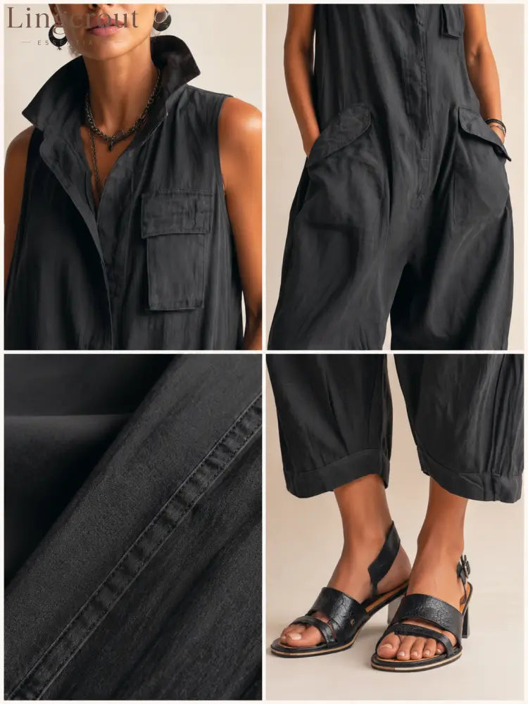 Sleeveless Utility Wide-Leg Jumpsuit - Sleeveless Jumpsuit