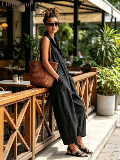 Sleeveless Utility Wide-Leg Jumpsuit - Sleeveless Jumpsuit