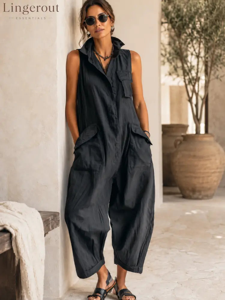 Sleeveless Utility Wide-Leg Jumpsuit - Sleeveless Jumpsuit