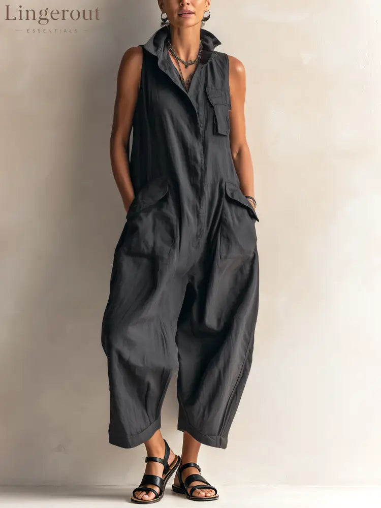 Sleeveless Utility Wide-Leg Jumpsuit - BLACK / XS - Sleeveless Jumpsuit