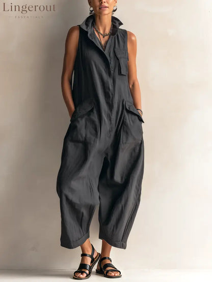 Sleeveless Utility Wide-Leg Jumpsuit - BLACK / XS - Sleeveless Jumpsuit
