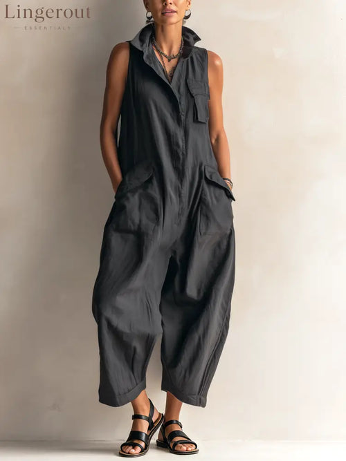 Sleeveless Utility Wide-Leg Jumpsuit - BLACK / XS - Sleeveless Jumpsuit