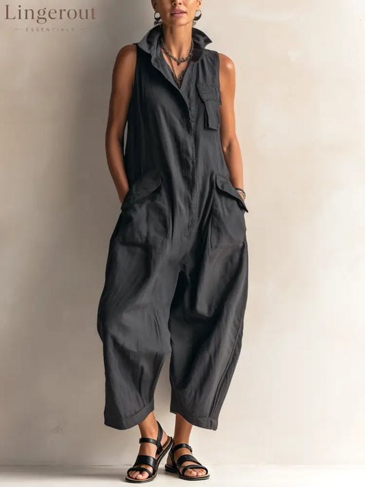 Sleeveless Utility Wide-Leg Jumpsuit - BLACK / XS - Sleeveless Jumpsuit