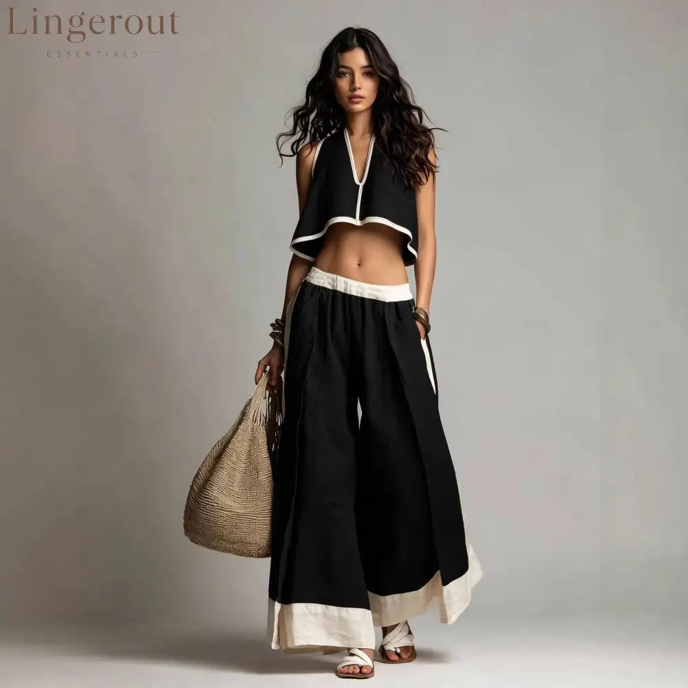 Sleeveless V-Neck Two-Piece Set – Solid Color Lounge & Casual Outfit