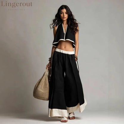 Sleeveless V-Neck Two-Piece Set – Solid Color Lounge & Casual Outfit