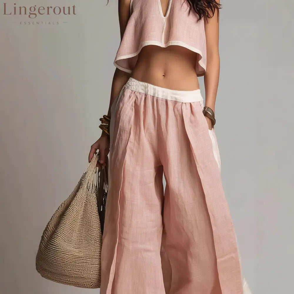 Sleeveless V-Neck Two-Piece Set – Solid Color Lounge & Casual Outfit
