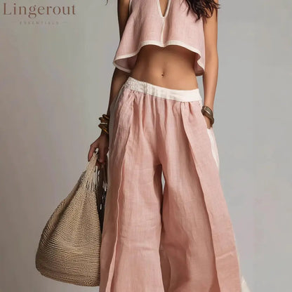 Sleeveless V-Neck Two-Piece Set – Solid Color Lounge & Casual Outfit