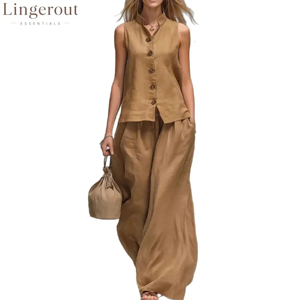 Sleeveless Vest Wide Leg Pants Casual Matching Set