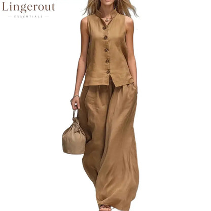 Sleeveless Vest Wide Leg Pants Casual Matching Set