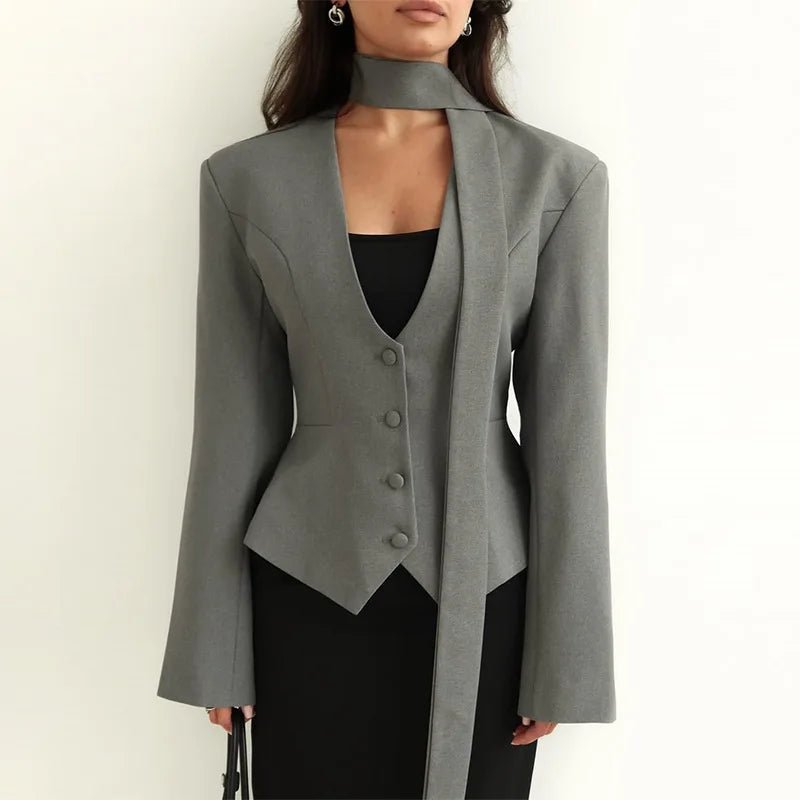 SOERA Angie Lace Up Blazer - Jackets - 1005010034759358-;Pr1775118415754208178 Gray S