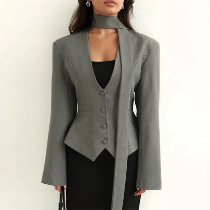 SOERA Angie Lace Up Blazer - Jackets - 1005010034759358-;Pr1775118415754208178 Gray S