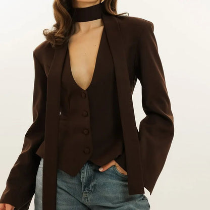 SOERA Angie Lace Up Blazer - Jackets - 1005010034759358-;UU1775118415753099239 Brown M