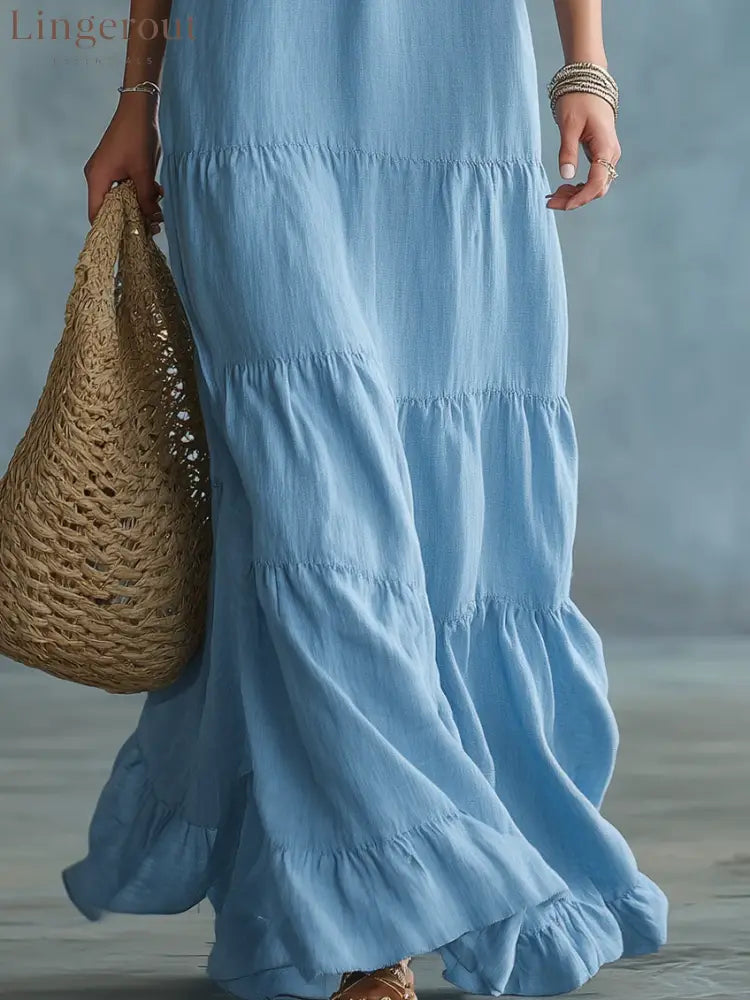 Soft Sky Blue Bohemian Ruffled Maxi Dress - Maxi Dress