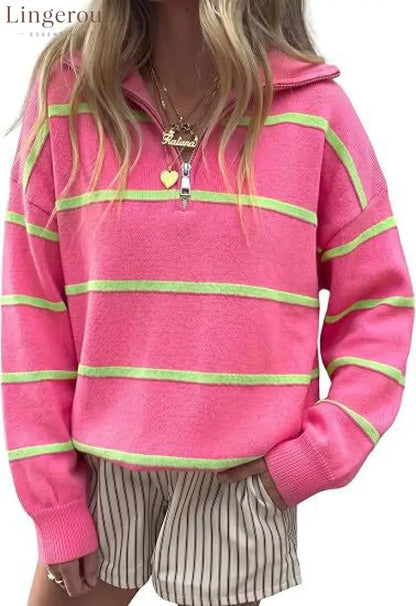 Soft Stripe Half-Zip Sweater