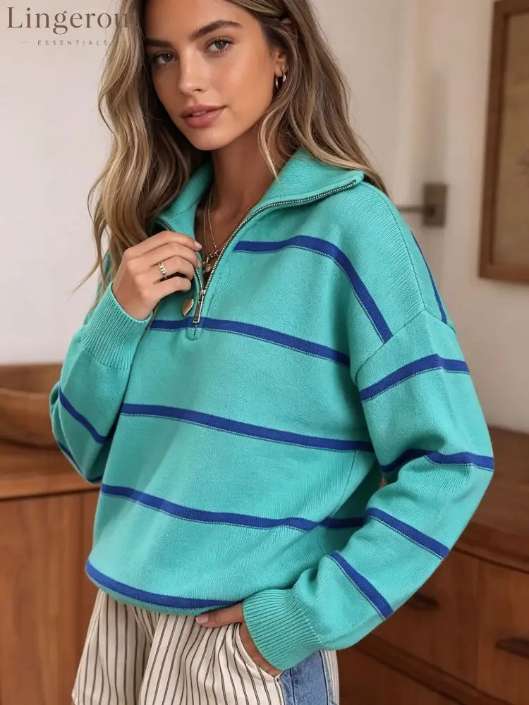 Soft Stripe Half-Zip Sweater