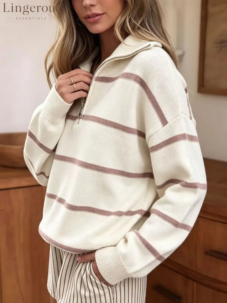 Soft Stripe Half-Zip Sweater