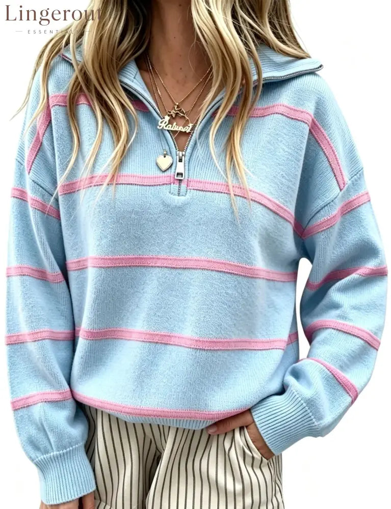 Soft Stripe Half-Zip Sweater