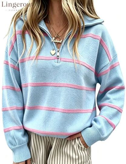 Soft Stripe Half-Zip Sweater