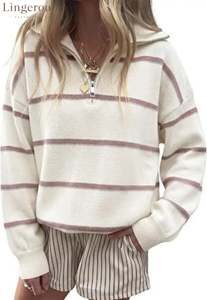 Soft Stripe Half-Zip Sweater