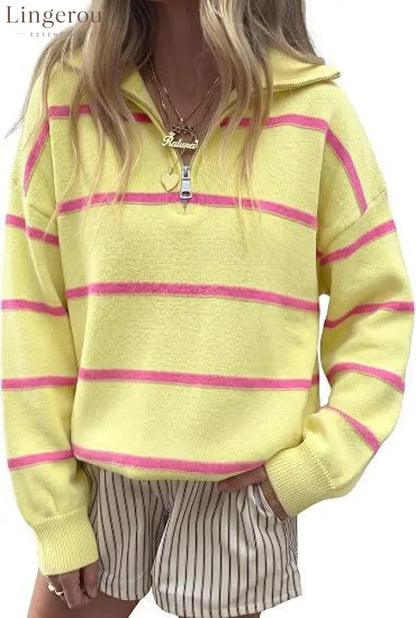 Soft Stripe Half-Zip Sweater