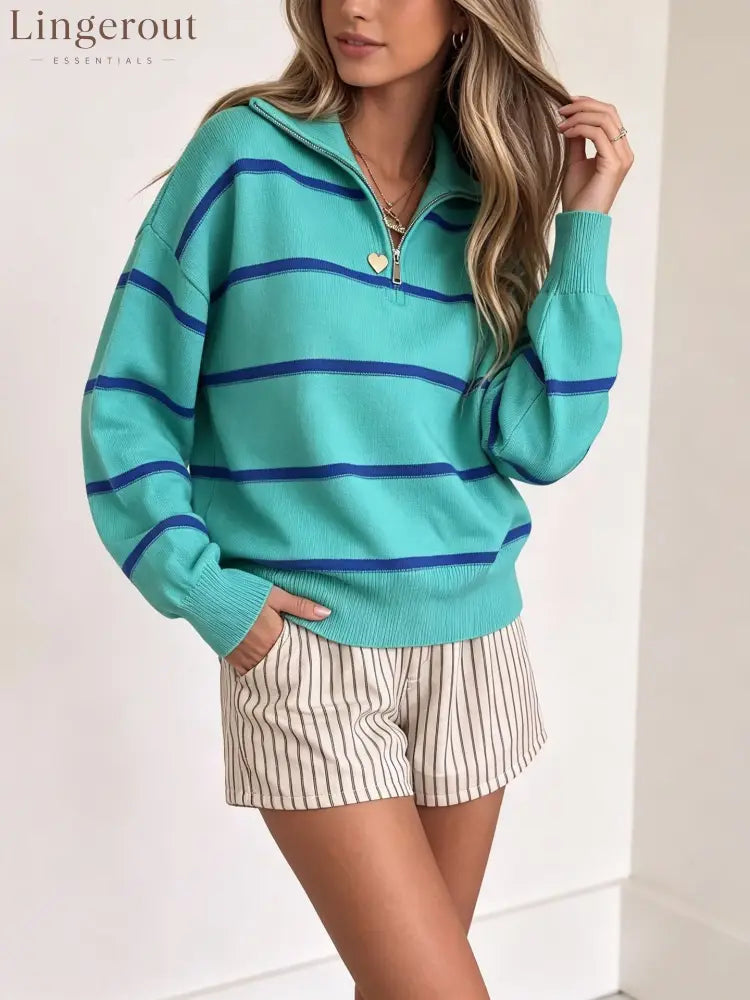 Soft Stripe Half-Zip Sweater - Green / S