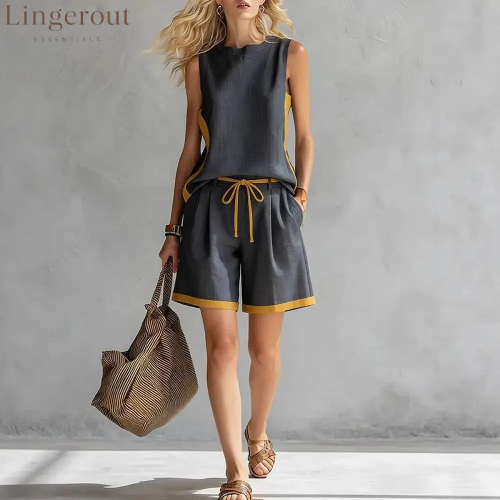 Solid Color Loose Casual Vest and Shorts Set