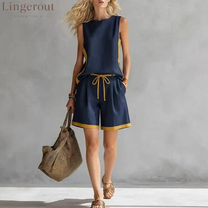 Solid Color Loose Casual Vest and Shorts Set