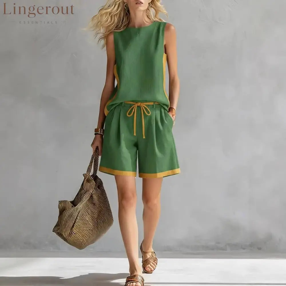 Solid Color Loose Casual Vest and Shorts Set